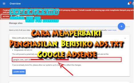 Cara Memperbaiki Penghasilan Berisiko ads.txt Google Adsense